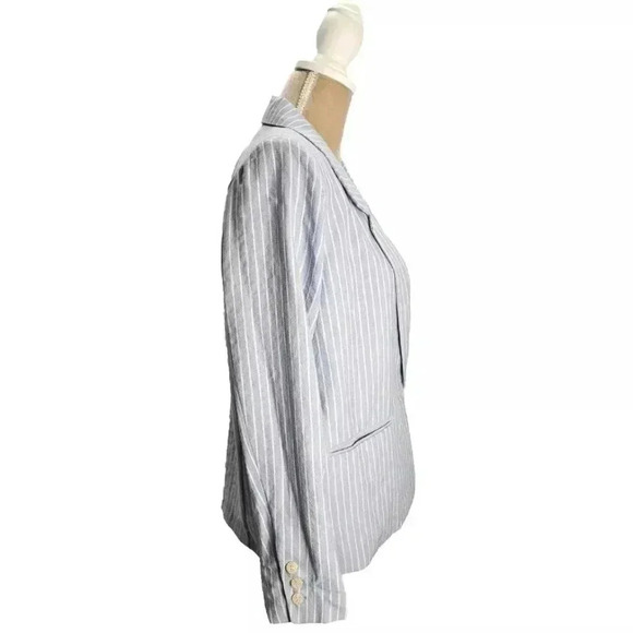 FRNCH PARIS Women's Woven Jacket Blazer Blue With White Stripes - Picture 6 of 15